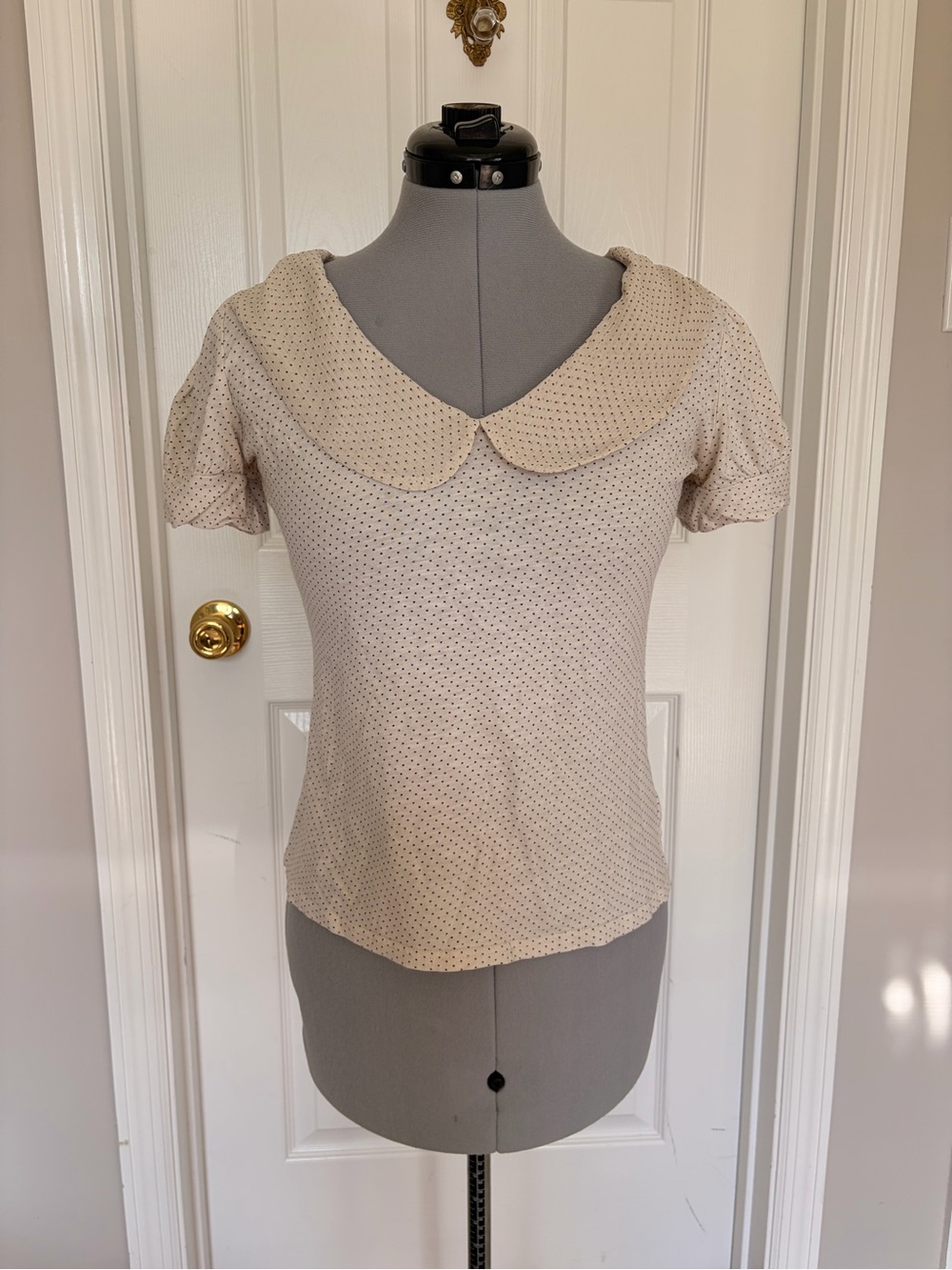 Women's Cream Polka Dot Peter Pan Collar Top S